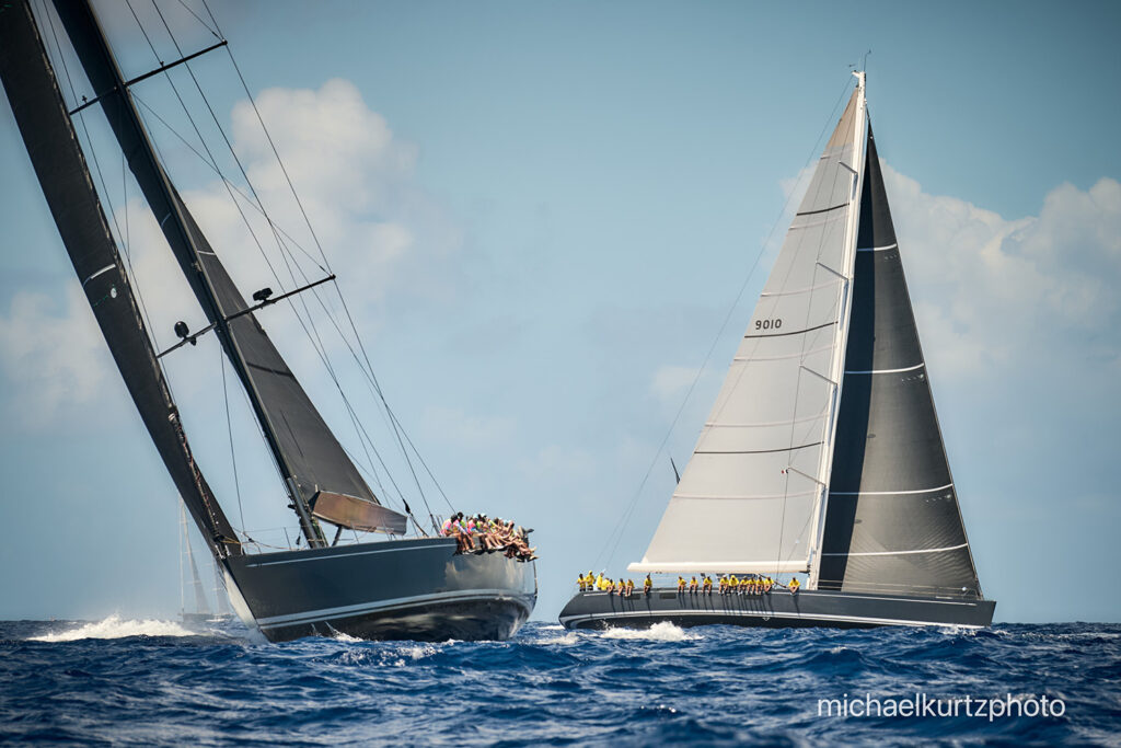 Photograph of the yacht Freya racing at the 2026 St. barths Bucket Regatta by Michael Kurtz.