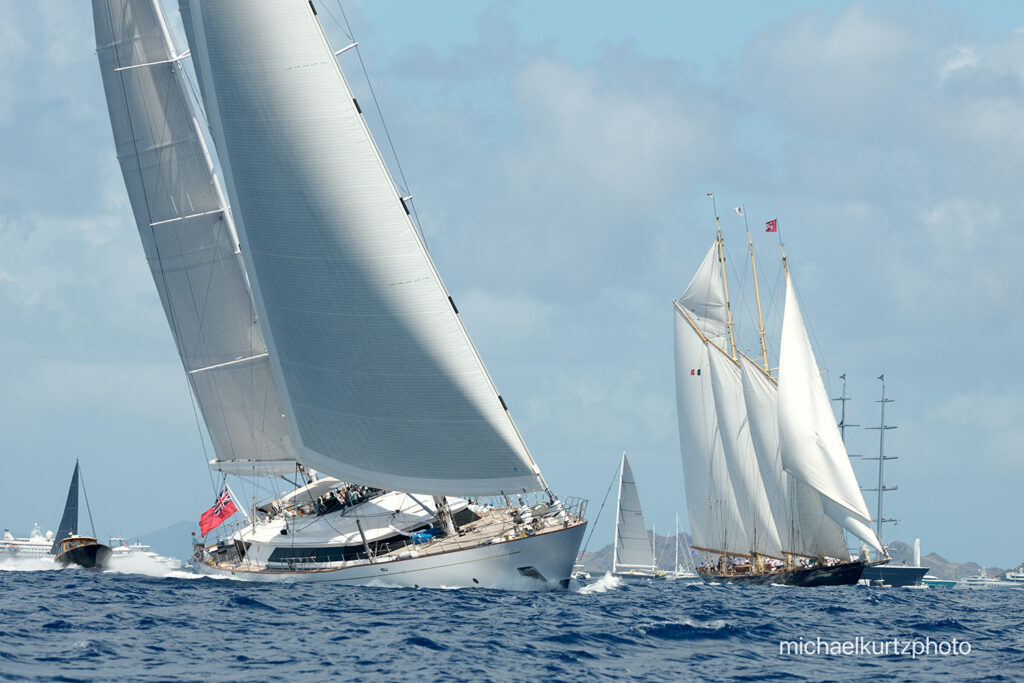 Photograph of yachts racing at the 2026 St. barths Bucket Regatta by Michael Kurtz.
